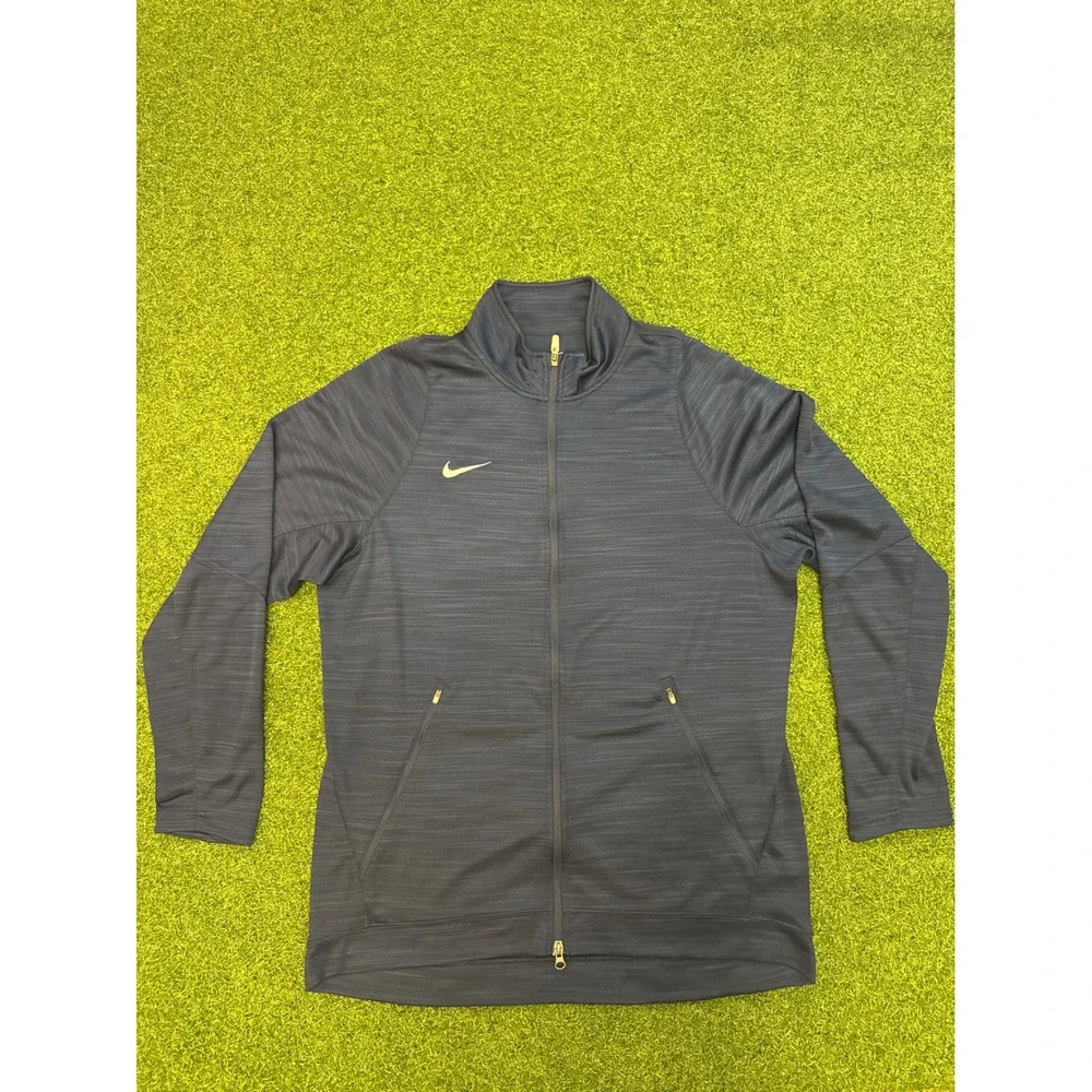 Nike Dri-FIT Mens XL Full Zip Training Jacket Navy Blue Heather Mock Neck Soccer